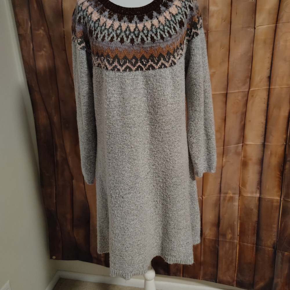 Maurices Gray Knit Midi Dress with Multicolor Fair Isle Yoke